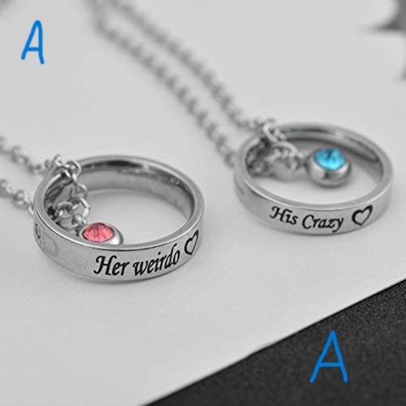None Other - New Matching Necklaces for Couples, His and Hers Engraved Ring Pendant